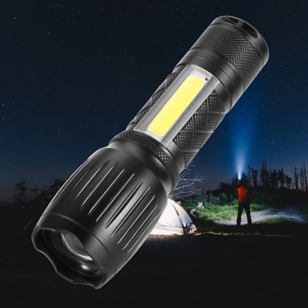 LED Mini Bærbar T6 + COB Superlys Zoom-Advarselsblinklys KLB