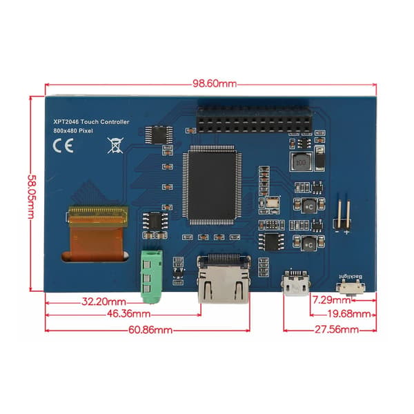 4 tommers HD multimedia interface LCD IPS-skjerm 800 x 480 KLB