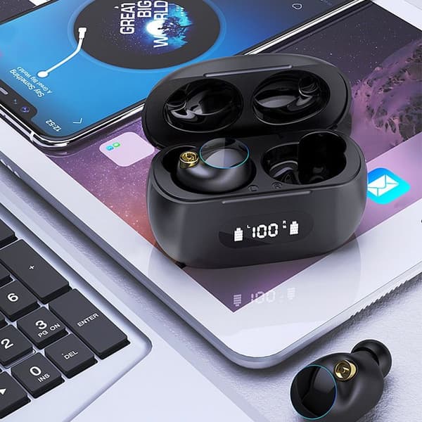 Trådløse ørepropper, Bluetooth-hodetelefoner med ladeetui og LED