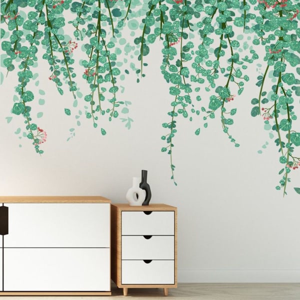 Vihreät kasvit Eukalyptus viiniköynnöksen lehdet seinätarra Irrotettava akvarelliseinätaide KLB