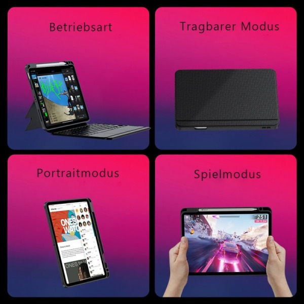 Janolty tangentbord för nya iPad Pro 12.9 2021/2020/2018, QWERTZ belyst