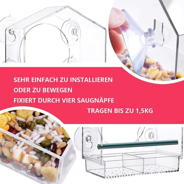 Gennemsigtig vinduesfuglefoder til vilde fugle, finker, kardinaler, KLB
