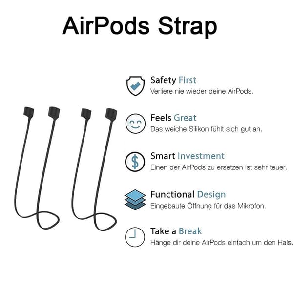 2 par Airpods stropper kompatibel med AirPods, sort stropper