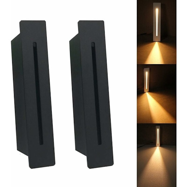 LED Indbygget Trappe Lys Trin Lys 220V Indendørs Hjørne Væg Lys Trin Dekoration Lampe Gang Trappe Lys Med, 2stk, Varm Hvid, Sort KLB