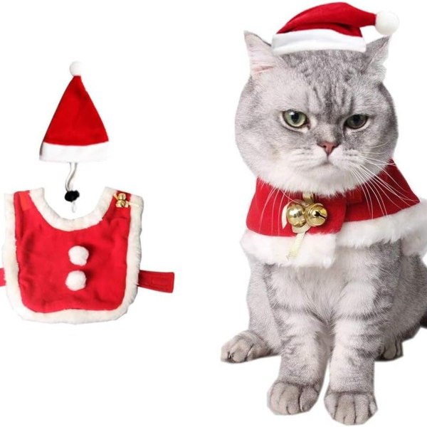 Katt Juldräkt Husdjur Jultomte Cape med Klockor Söta KLB