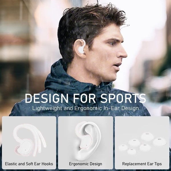 Bluetooth 5.1 hodetelefoner sport, hodetelefoner trådløse i øret hvite