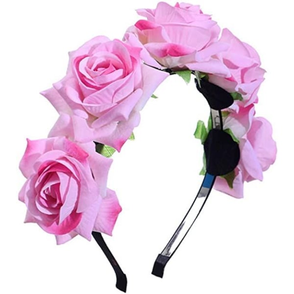 Bryllupsbrudepige Brudepigebrud Pink Flower Tiara til børn og voksne pandebånd Blomster pandebånd Garland (Pink farve)