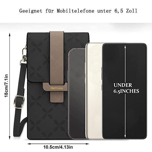 Dame mobiltelefondeksel med hengende lommebok, mobiltelefon skulderveske, PU