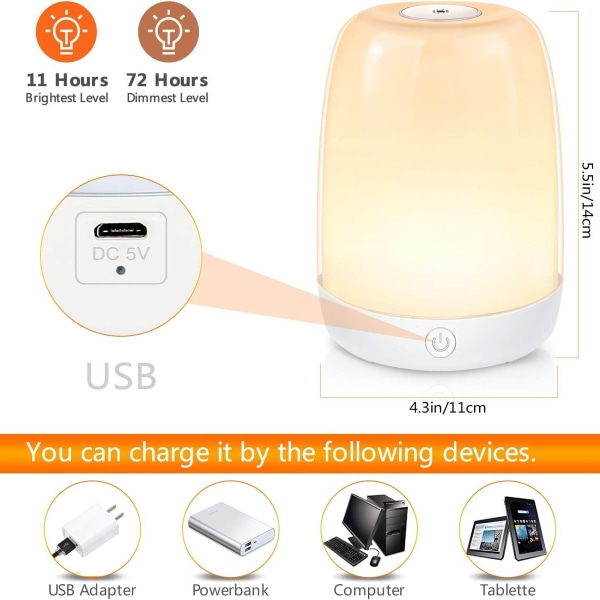 LED-sengelampe, sengelampe med USB-oppladbar lampe KLB