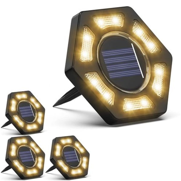 Solcellslampor för golv, 4-pack, 12 LED solcellslampor för utomhusbruk, vattentäta