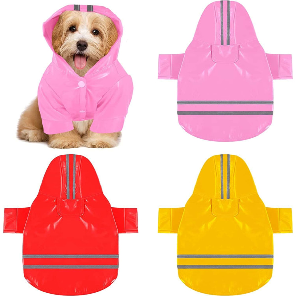 Regnrockar för hundar Regnkläder med huva för hundar Vattentät regnjacka för sällskapsdjur i regnponcho med reflexremsa (gul, röd, rosa, S)