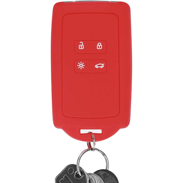 Auton avaimen lisävaruste, joka on yhteensopiva Renault Smart Key 4-painikkeen kanssa (vain Keyless Go) - Punainen pehmeä silikonikotelo avaimenpidikkeellä