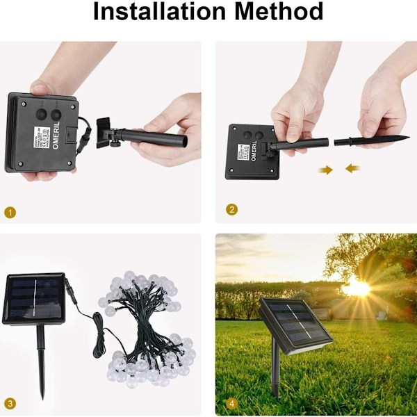 Ulkoilma aurinkopaneli-tähtivalot, 50 LED-kristallikuulaa, 8 metriä aurinkopaneli-kuparilankaa KLB
