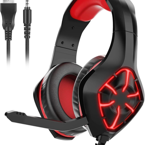 Pro Gaming Headset Over-Ear brusreducerande hörlurar Röd