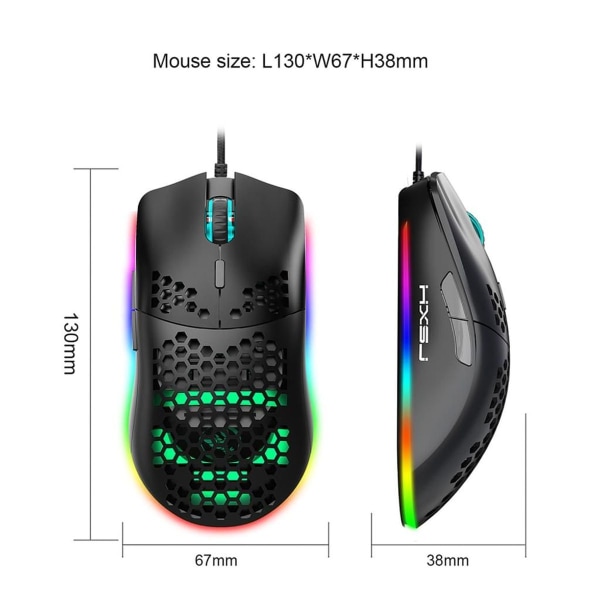 USB-kabelansluten spelmus RGB-spelmus med sex justerbar DPI ergonomisk