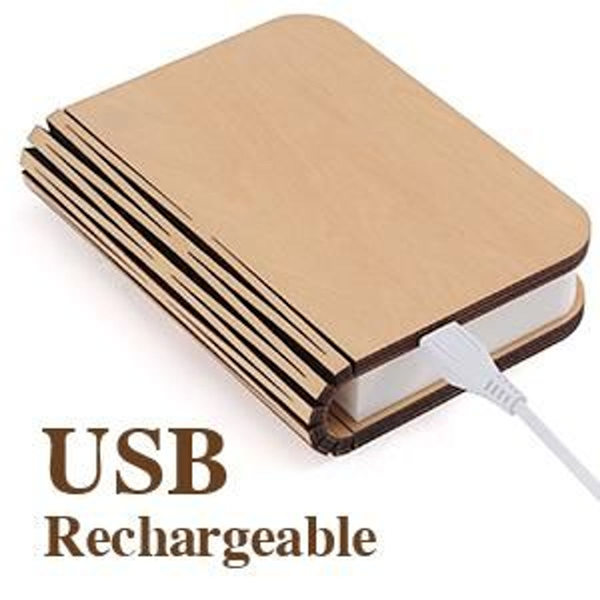 Puinen taittuva kirjalampun, kannettava, lämmin valo, USB-lataus KLB