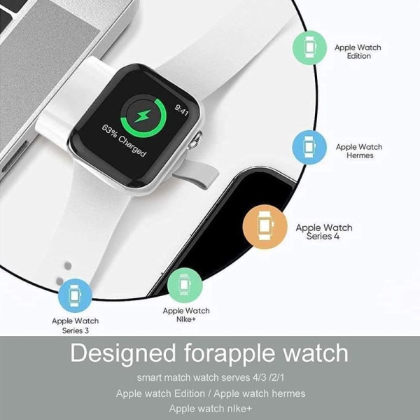 Laddare för Apple Watch, iwatch Series 6/5/4/3/2/1/SE, med grått hängande spänne
