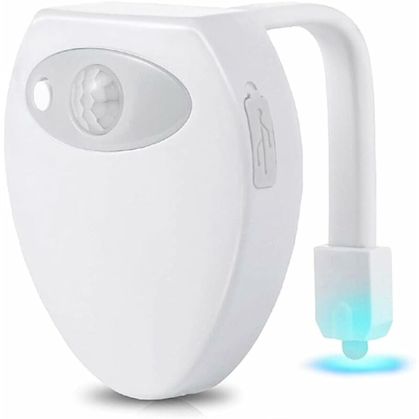 Genopladelig LED-toiletlampe, 8 farver, til WC-badeværelse/Casle-spand/toilet/skab/vask/hoteller, cafeer KLB