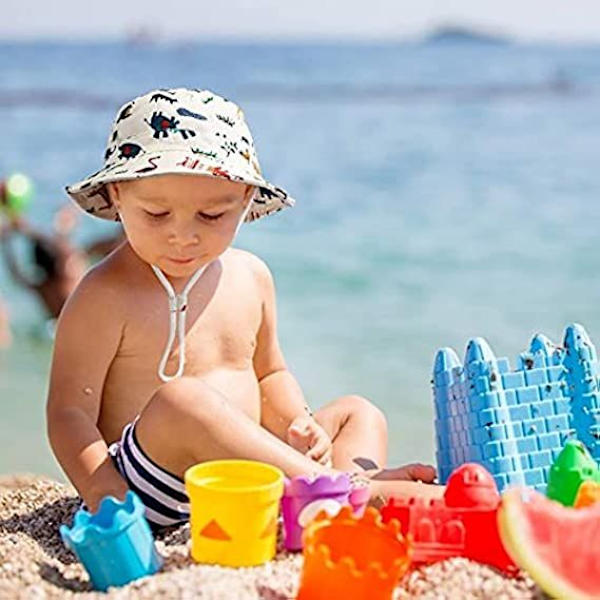 Hvid dyrebaggrund - Baby pige barn unisex solhat foldning anti-uv solbeskyttelse strand solhat kvinde