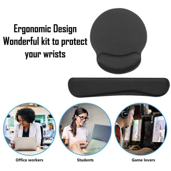Musematte med håndleddstøtte, minneskum tastaturpute, Easy black