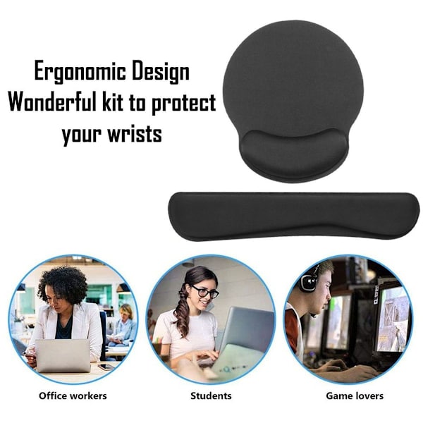 Musmatta med handledsstöd, minnesskum tangentbordsunderlägg, Easy black