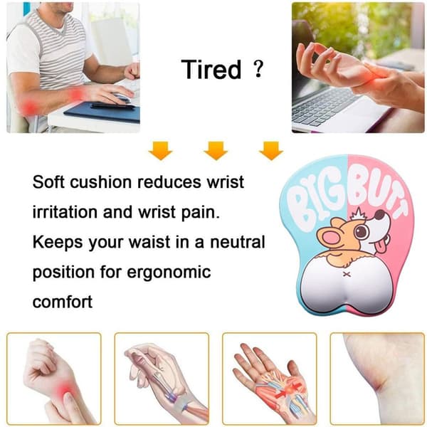 Musematte med håndleddsstøtte, sklisikker, ergonomisk gel Corgi