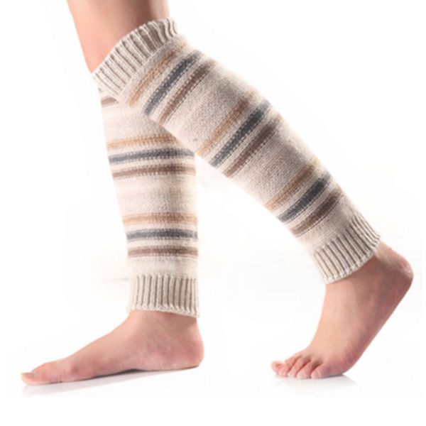 Horisontella ränder Färgblockering Kvinnor Mode Stickad Ull Varm Beige KLB