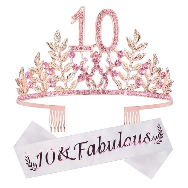 10-års pannband med skärp och krona i rosa, 10-årspresenter KLB