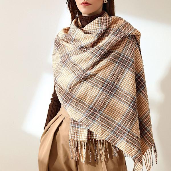 Vinter skjerf for kvinner sjal kasjmir følelse dusk rutete stort oversized oransje KLB