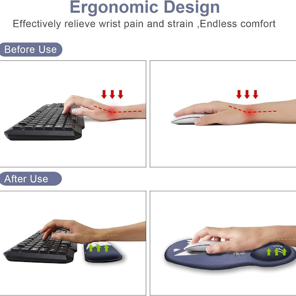 Tangentbord, musmatta, handledsstöd, gel, ergonomiskt handledsstöd