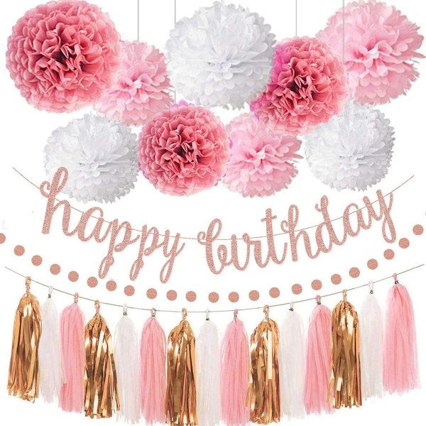 Syntymäpäiväkoristelu Party Rose Gold Happy Birthday -kranssi ja KLB
