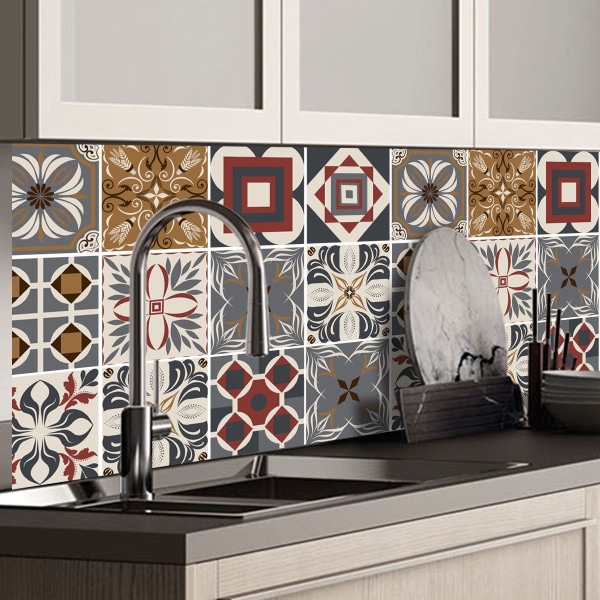 Kakelklistermärken för badrum och kök 20 stycken 15x15 cm-PS00009 Vattentät PVC självhäftande väggdekoration Azulejos mosaikcementplattor