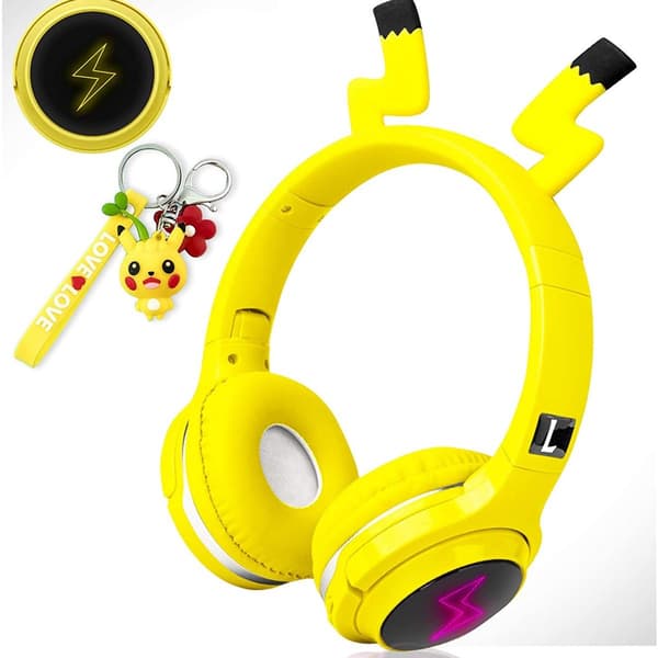 Børns headset gaming headset med mikrofon, LED-lys, Pikachu gul