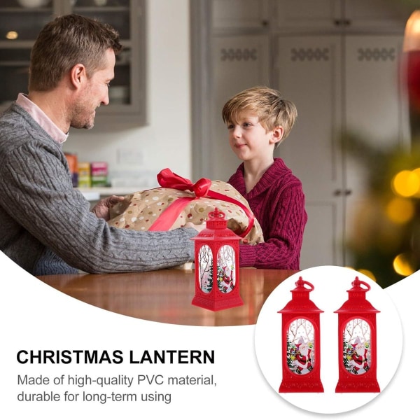 Pakke med 2 julelys Dekorativ lanterne LED stearinlys Lampe Bordplate Santa KLB
