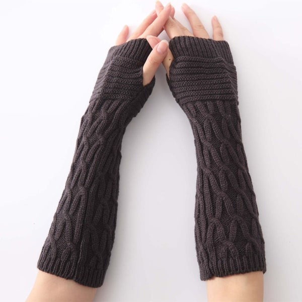 Womens Winter Warm Over Armbow Long Fingerless Stickad Half Finger Open Dark Grey KLB