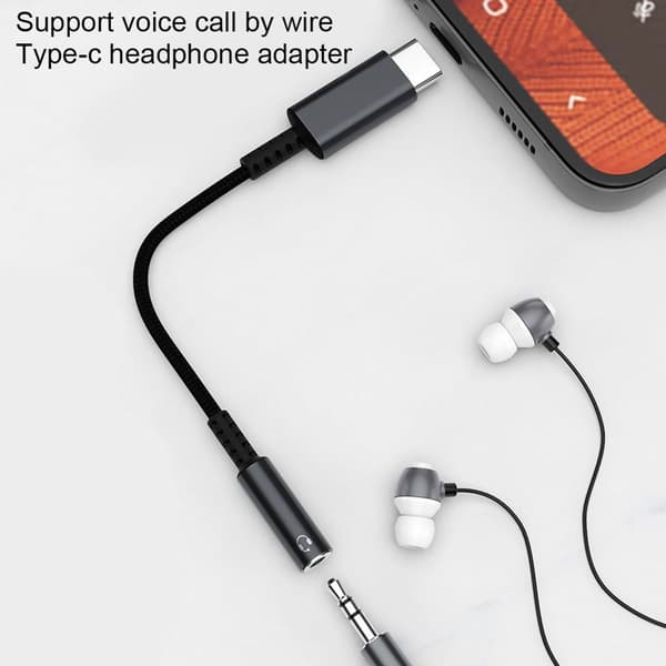 USB C til 3,5 mm hunnadapter Type C hodetelefon lydkontakt svart