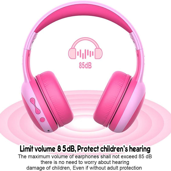 Bluetooth-headset for barn med mikrofoner rosa