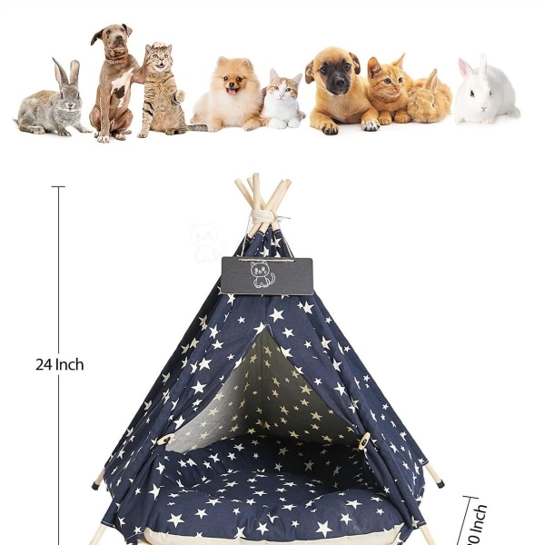 Tipi til hunde og katte med puder, tipi telt KLB