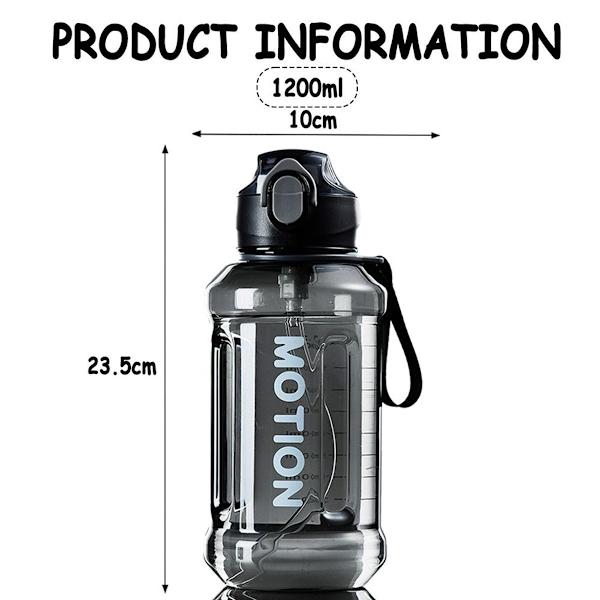 Premium Vandflaske Sugerør BPA Fri Sort 1.2L KLB