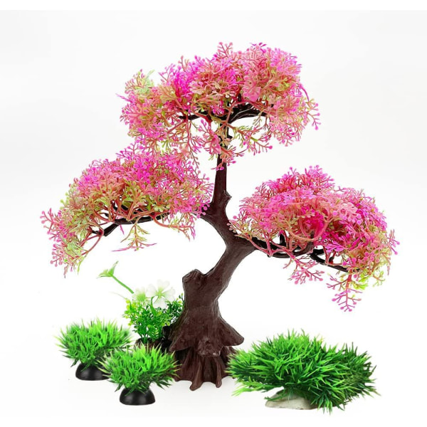 Konstgjorda plastväxter set för medium/9,4" akvarium (varm rosa)