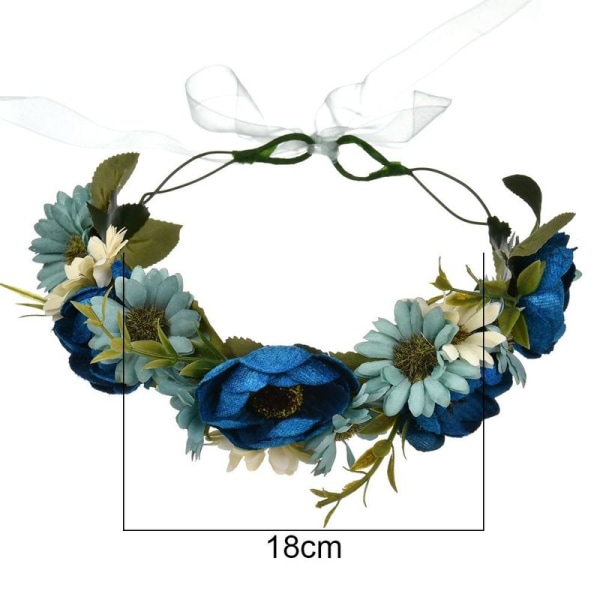 Blomsterkrone Boho Blomster Hodebånd Hårkrans Blomster Hodeplagg Blå