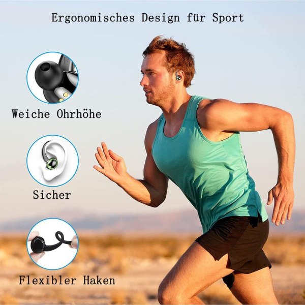 Bluetooth hörlurar sport, in-ear-hörlurar trådlösa med 2 ENC-mikrofoner