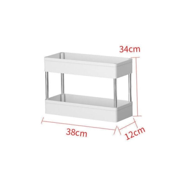 2-kerroksinen liikkuva säilytyskärry, säilytyskärry, 2-kerroksinen ohut säilytyshylly, kapeaan keittiöön, kylpyhuoneeseen, ilman pyöriä (38x12x34cm) KLB