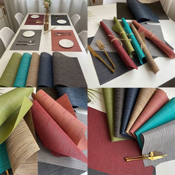 Rektangulära placemats för köksbord och matsal. Ljusblå