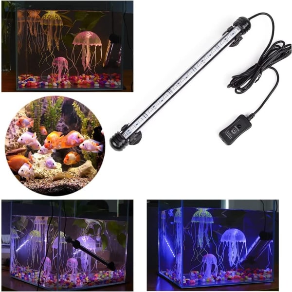 LED clairage Aquarium Lampe Fish Tank Lighting,Akvarielampe A Economy D'energie Lampe 9 lysdioder,Ingen støy(Bleu et blanc,28cm)