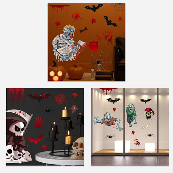 Uudet Halloween-ikkunatarrat, suuret pelottavat demonitarrat Halloween-juhlan koristeluun, veriset kädet ja jalat DIY-tarrat lasille perhekouluun (H)