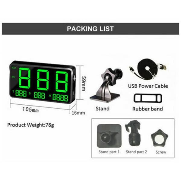 C80 Bil Global Position System Speedometer Digital Display Speed Altitude Meter Motorcykel Head Up Display Bil Hud Display, Model: Sort 29 KLB