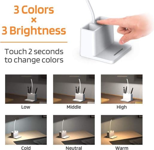 LED Skrivebordslampe med Penneholder, AXX Skrivebordslampe til Computer/Skrivebord