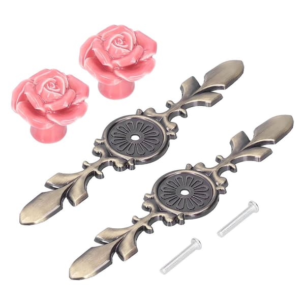 2Set Schrankknöpfe Rose Flower Ceramic Pull Handle Closet KLB