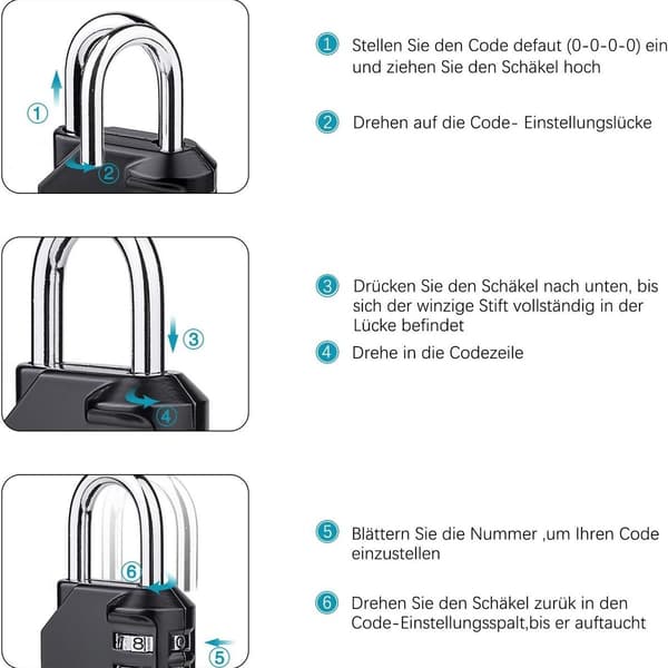 Kombinationslås, låsnummerkod, 2 stycken, 4 siffror, hänglås,